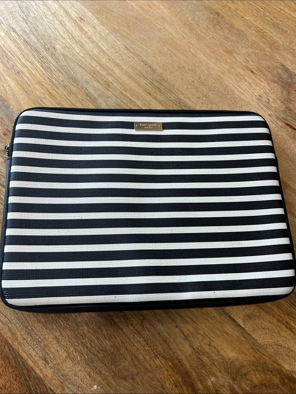 Kate Spade New York Black & White Striped Laptop Sleeve